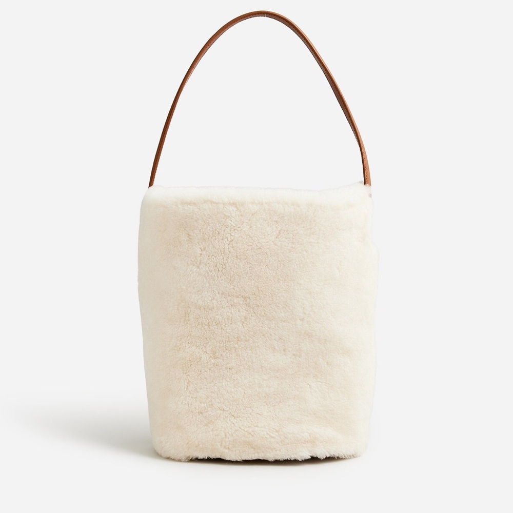 J. Crew Berkeley bucket bag in brown leather and shearling